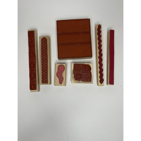 Lot Of 7 Wood Mounted Rubber Stamps Borders Details Graphics - Picture 4 of 4